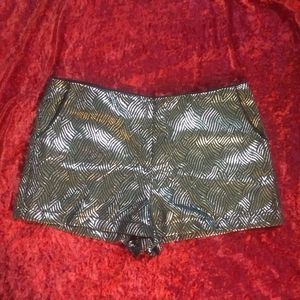 F21 Metallic Silver Black Shorts L Holiday Party NWT